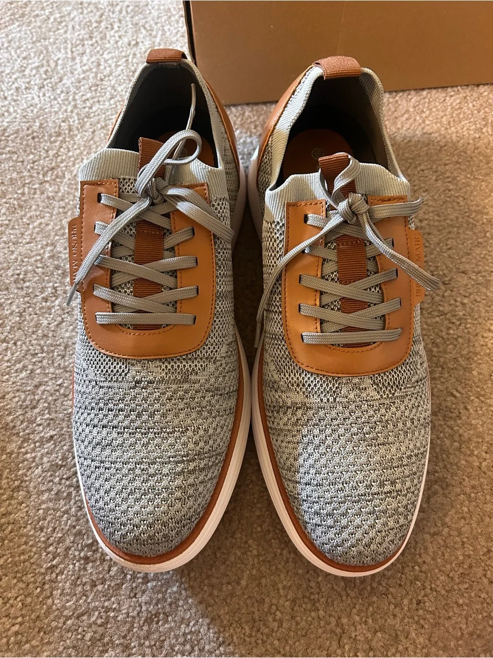 Men's Knit Lace-Up Sneakers in Gray and Tan
